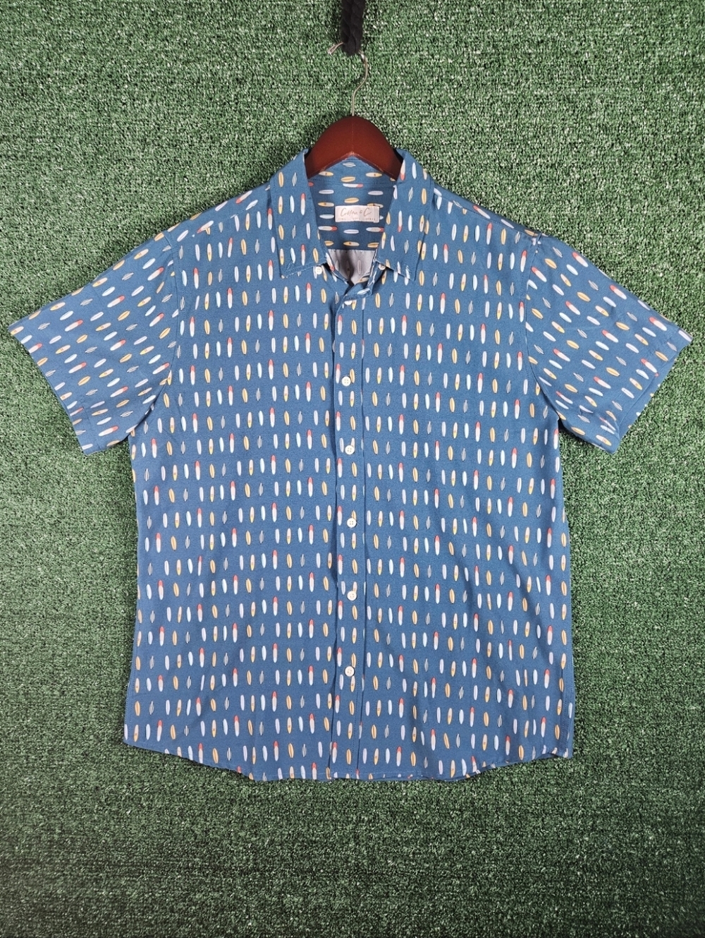 Cotton & Co. Casual Blue Short-Sleeve Printed Shirt - Surf Dot Pattern / Mens L